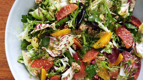 Spring superfood salad with mimosa vinaigrette